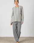 Marisa | Pigiama Lungo - Grigio Perla a Righe