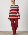 Marisa | Pigiama Lungo - Bordeaux a Righe