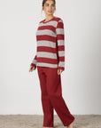 Marisa | Pigiama Lungo - Bordeaux a Righe
