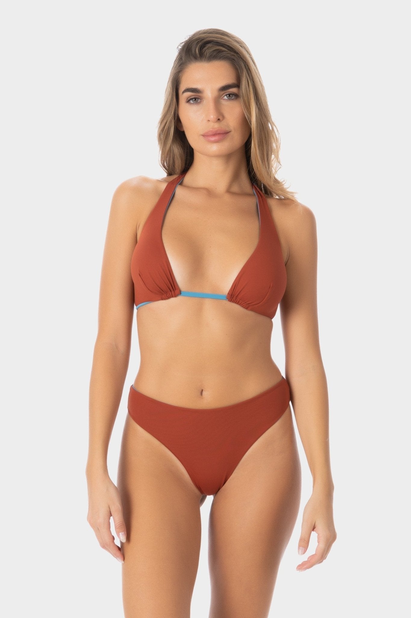 Allegra | Slip Bikini Brasiliana Reversibile - Ruggine/Blu - donna - Raggianti