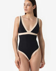 Dafne | Costume Intero Bordato - Nero/Beige - donna - Raggianti