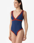 Dafne | Costume Intero Bordato - Blu/Ruggine - donna - Raggianti