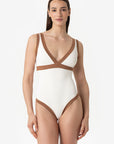 Dafne | Costume Intero Bordato - Yougurt/Tabacco - donna - Raggianti