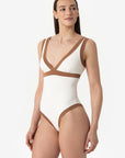 Dafne | Costume Intero Bordato - Yougurt/Tabacco - donna - Raggianti