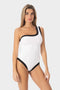 Ambra | Costume Intero Monospalla Bordato - Bianco/Nero - donna - Raggianti