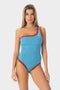 Ambra | Costume Intero Monospalla Bordato - Blu/Ruggine - donna - Raggianti
