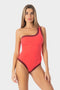 Ambra | Costume Intero Monospalla Bordato - Corallo/Borgogna - donna - Raggianti