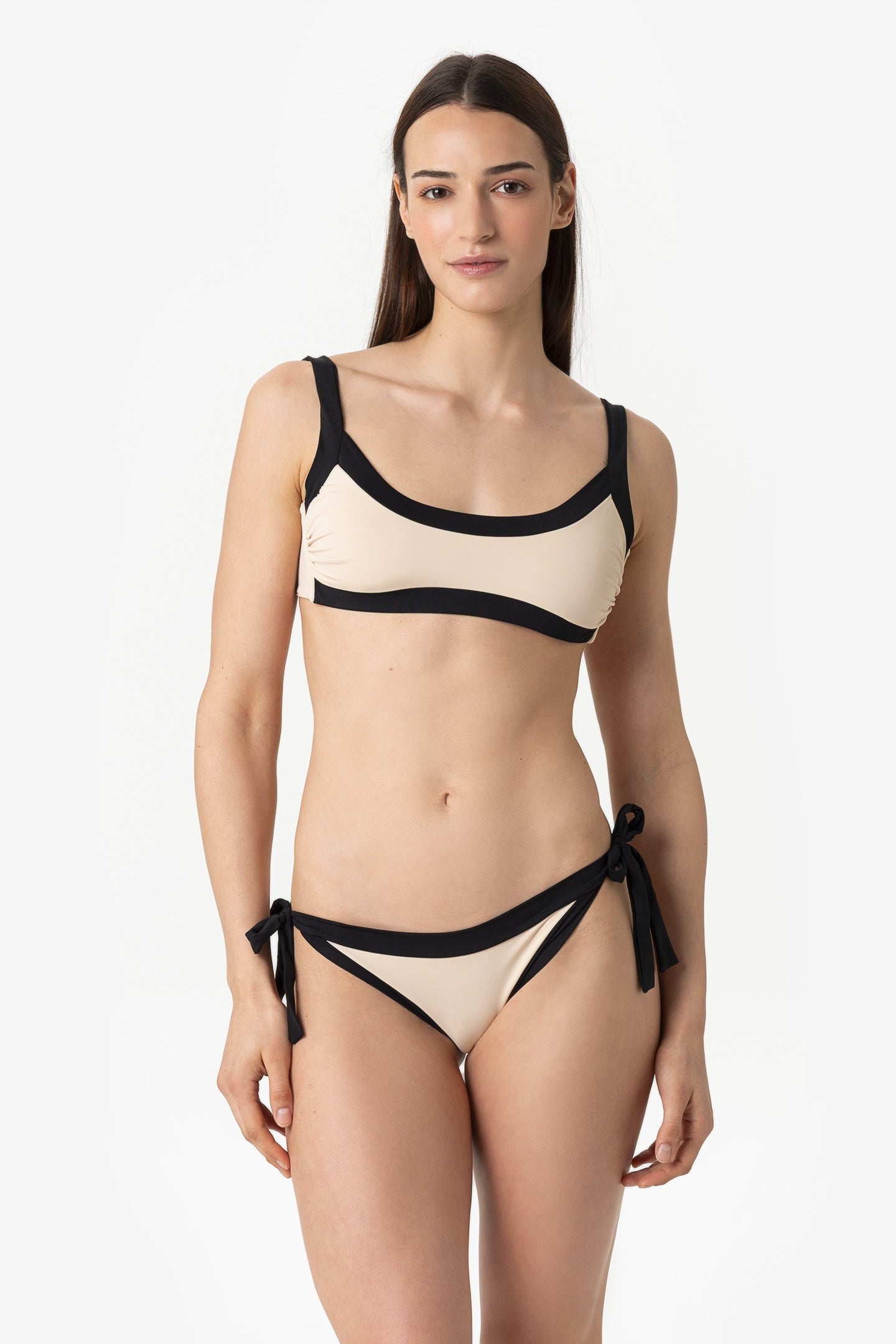 Elettra | Slip Annodato Bordato - Beige/Nero - donna - Raggianti