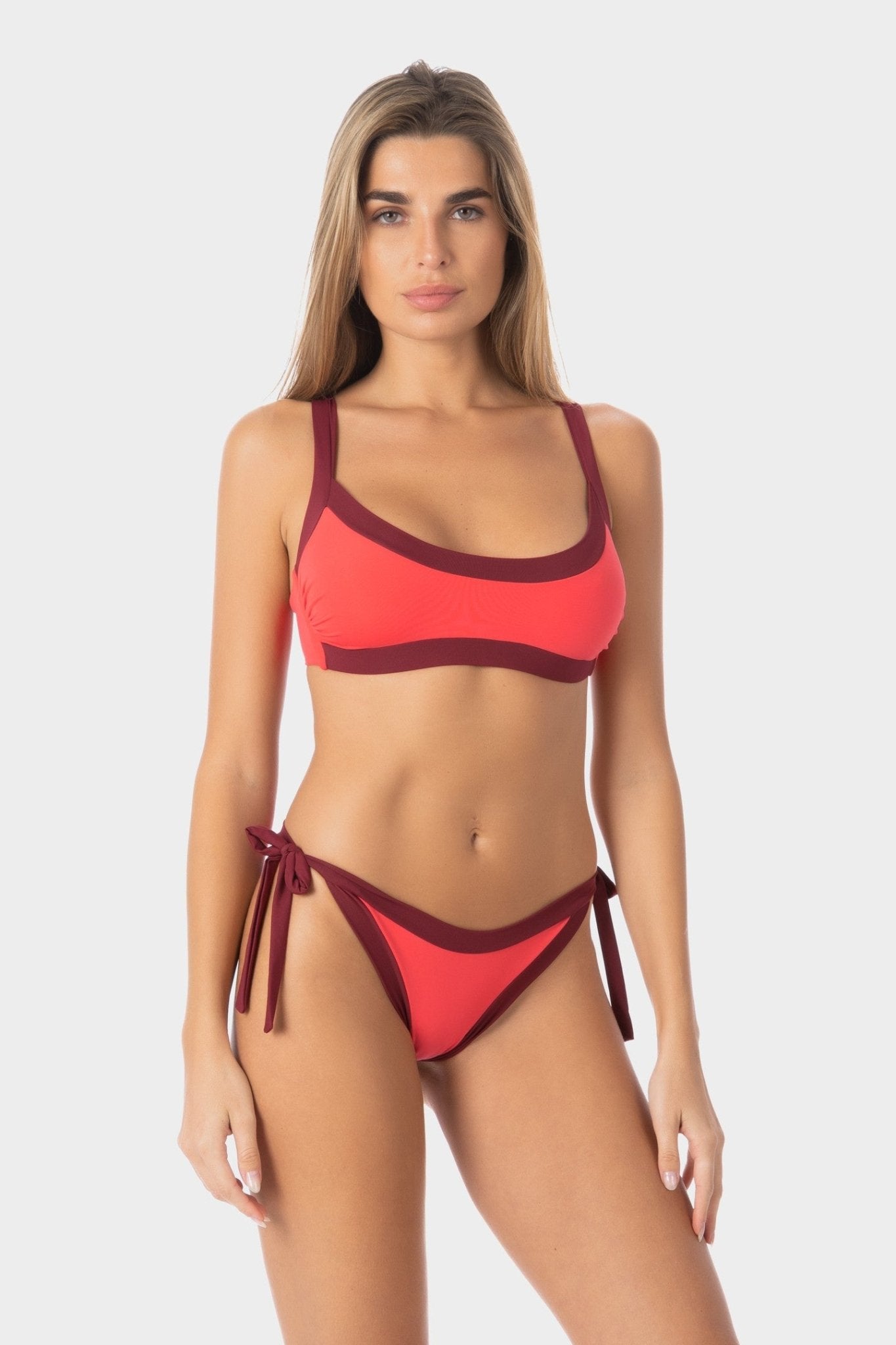 Elettra | Slip Bikini con Laccetti - Corallo/Borgogna - donna - Raggianti