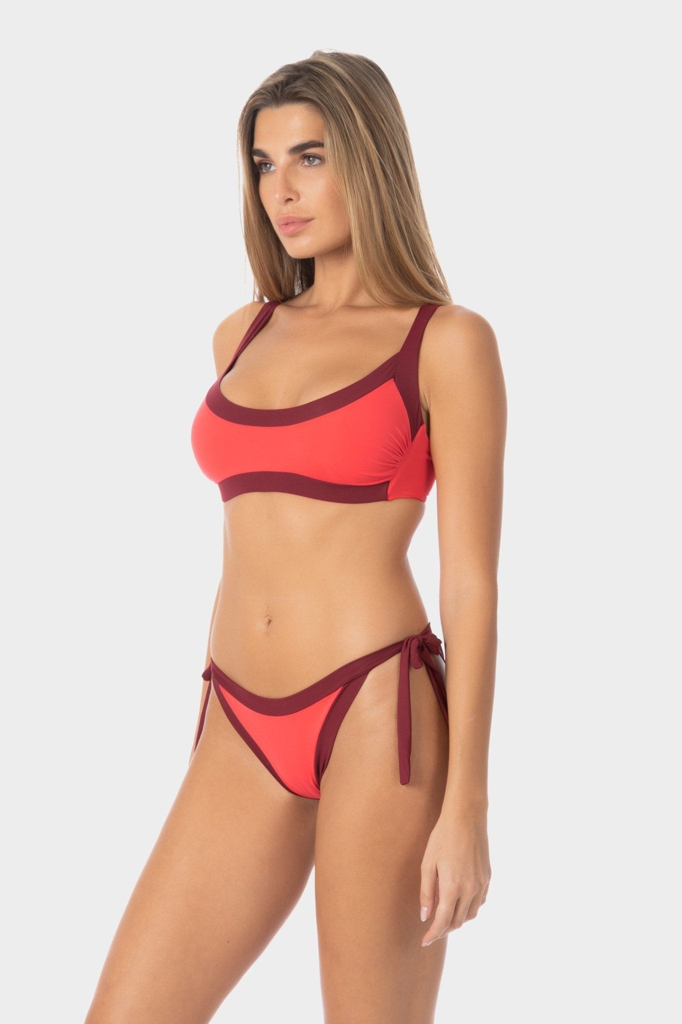 Elettra | Slip Bikini con Laccetti - Corallo/Borgogna - donna - Raggianti