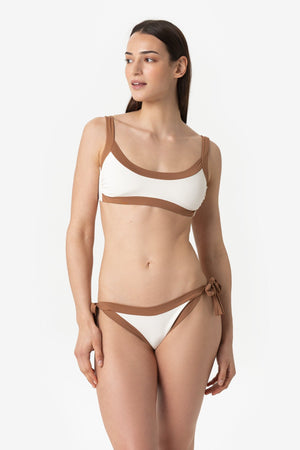 Elettra | Slip Annodato Bordato - Yougurt/Tabacco - donna - Raggianti