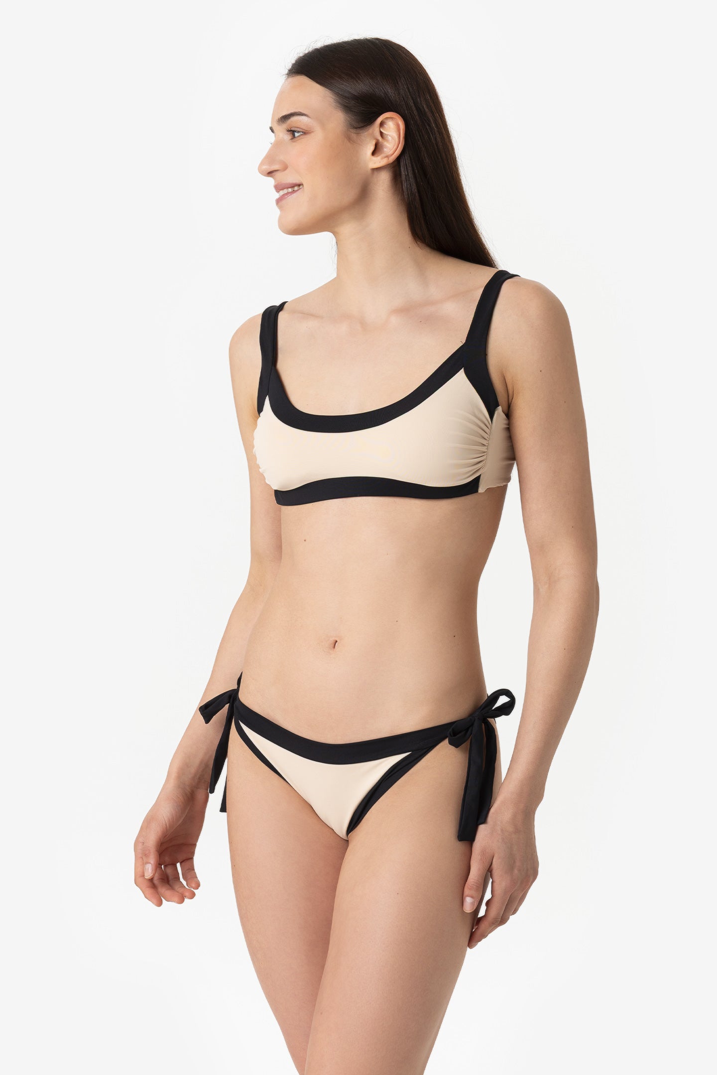 Elettra | Slip Annodato Bordato - Beige/Nero - donna - Raggianti