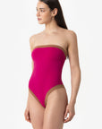 Isa | Intero Fascia Bordato Con Coppe - Magenta/Tabacco - donna - Raggianti