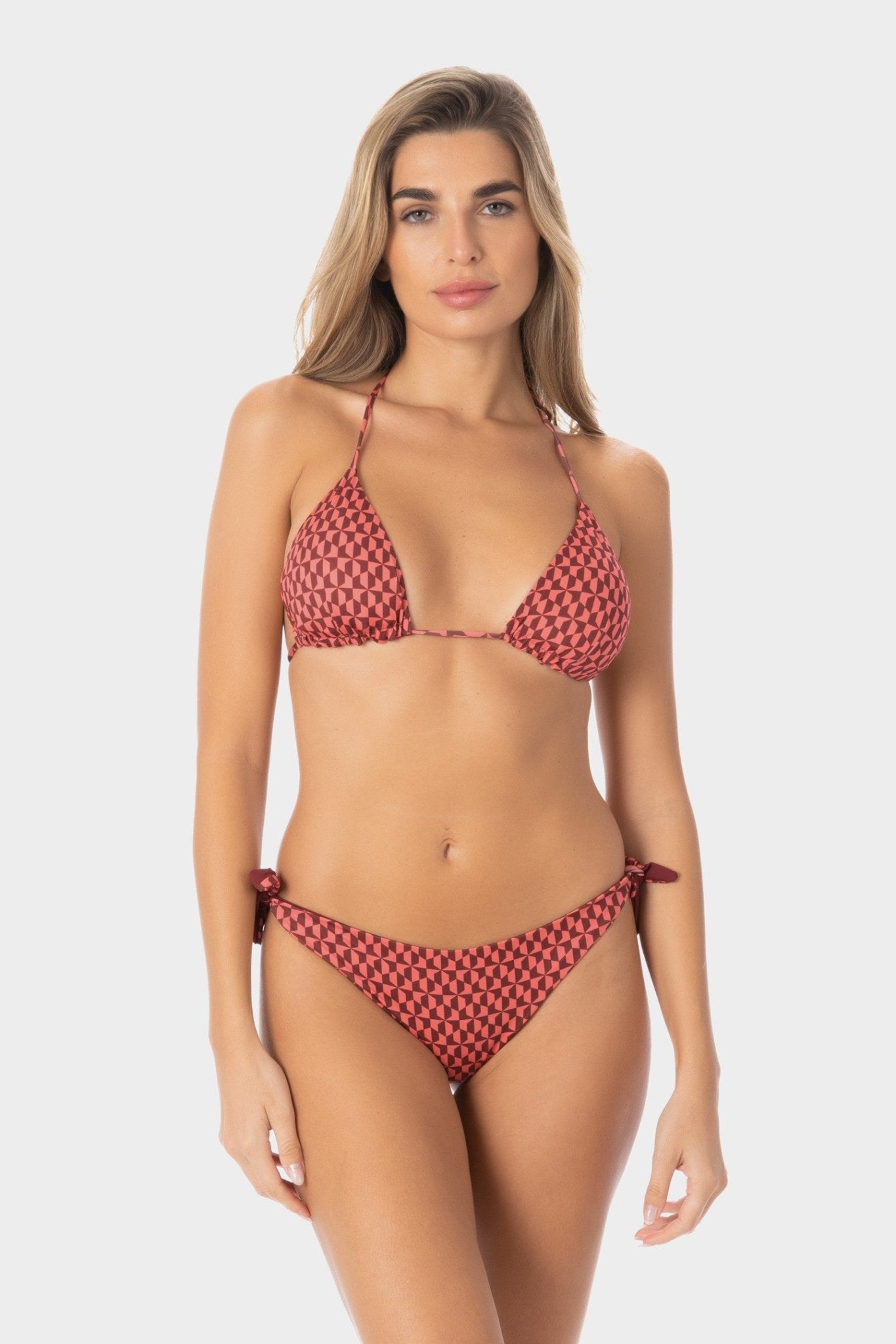 Alice | Slip Bikini con Laccetti - Borgogna/Corallo - donna - Raggianti